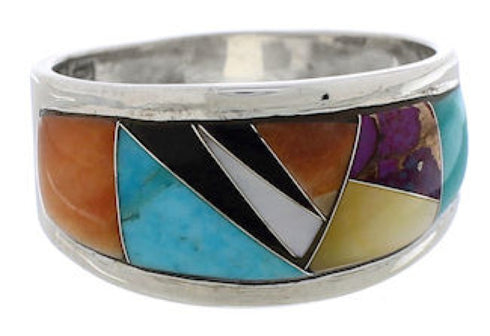 Sterling Silver And Multicolor Inlay Ring Size 8-1/2 EX50958